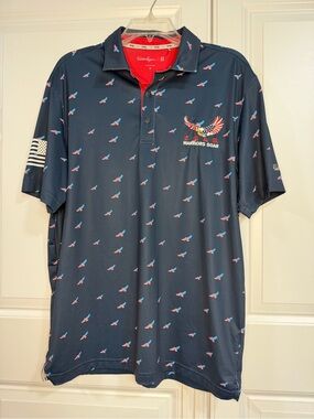 Walter Hagen Patriotic Eagle Golf Polo Shirt USA Flag Navy Red Warriors Soar